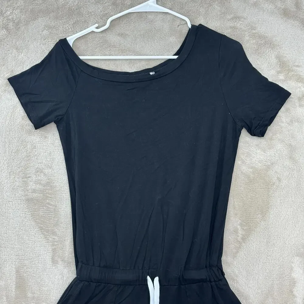 Beachsissi Romper Womens Medium Black Off Shoulder Elastic Waist Shorts Casual